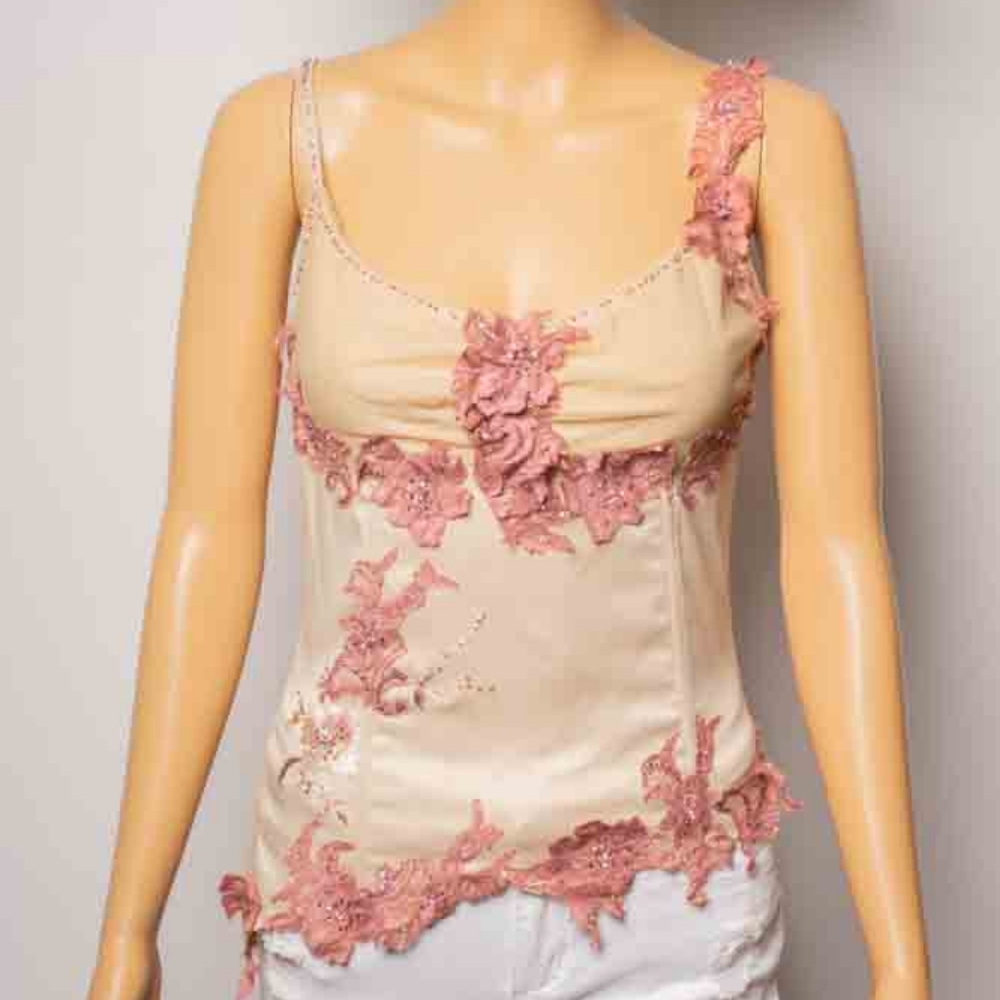Vintage 1990's Cream Bustier w/ pink flower detail.